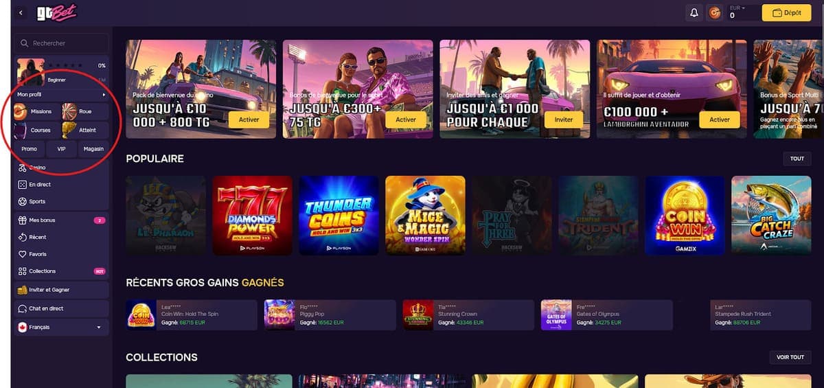Missions GTBet Casino
