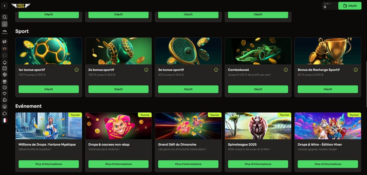 Bonus bienvenue Holyluck Casino