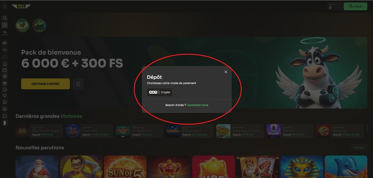Dépôt Holyluck Casino