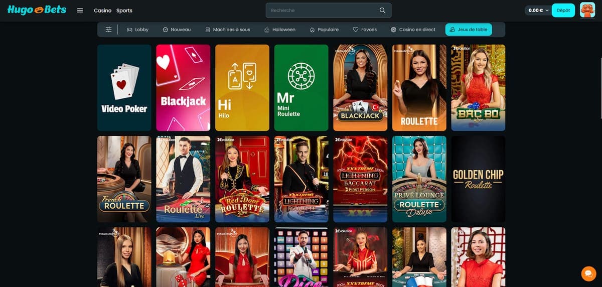 eux de table Hugo Bets Casino