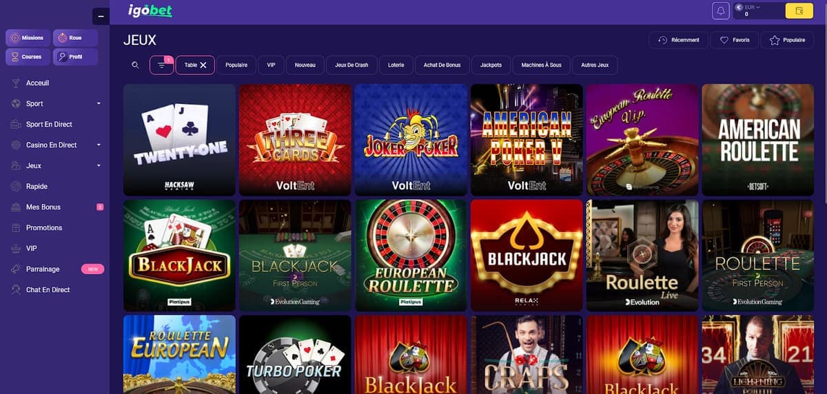 Jeux de table Igobet Casino
