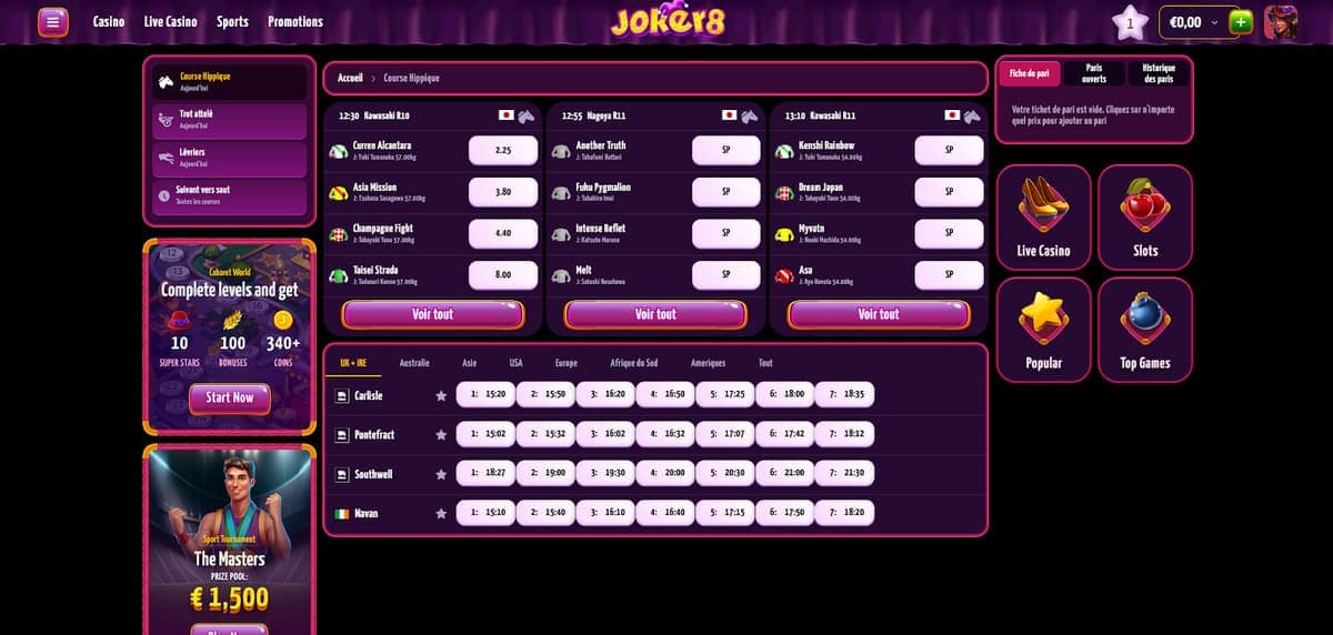 Courses de chevaux Joker8 Casino