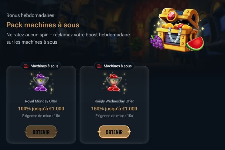 Bonus hebdomadaires Kingdom Casino