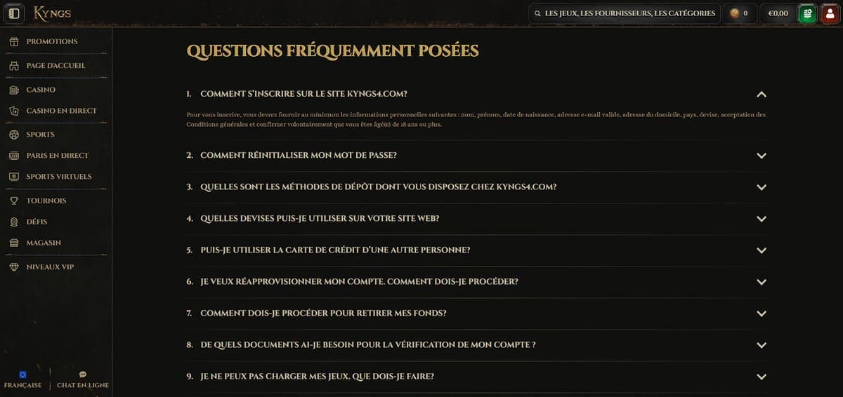 FAQ Kyngs Casino
