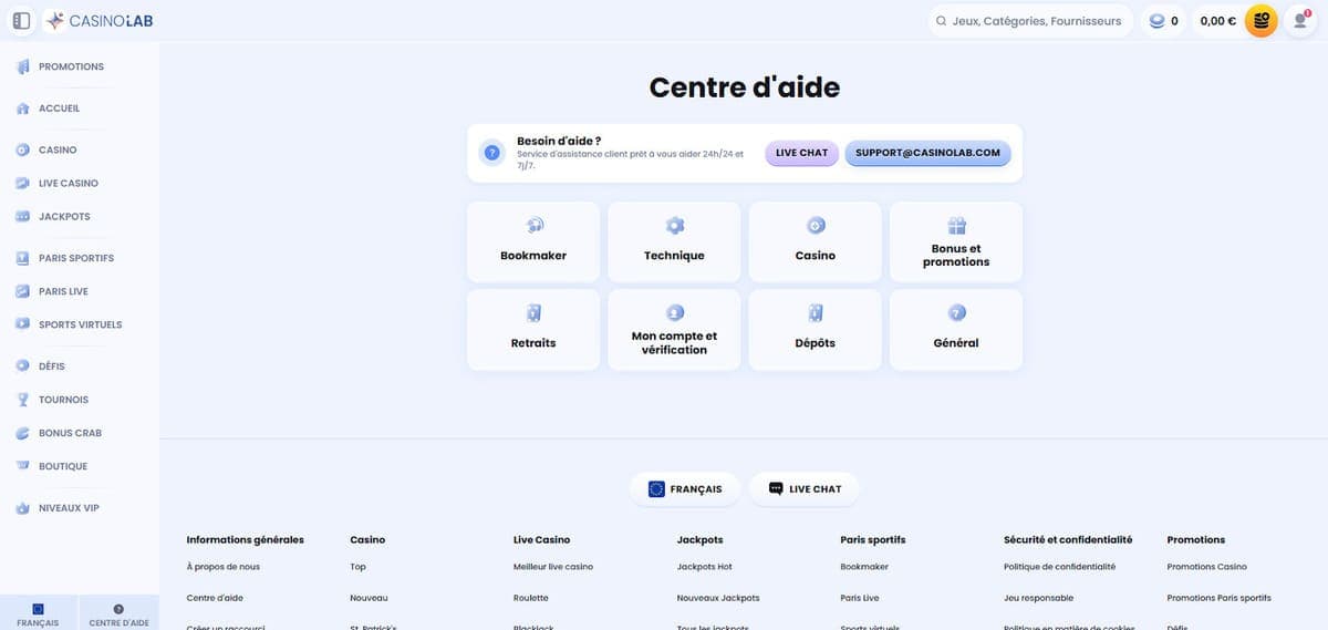 Centre d'aide CasinoLab