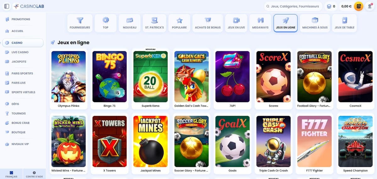 Jeux en ligne CasinoLab