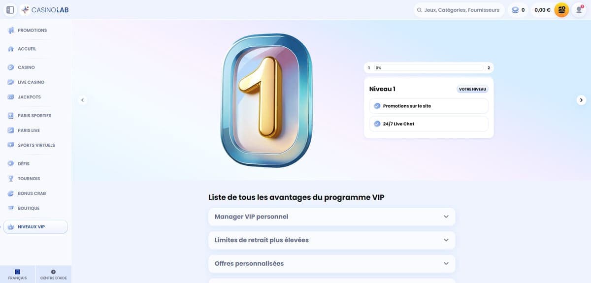 Niveau VIP CasinoLab