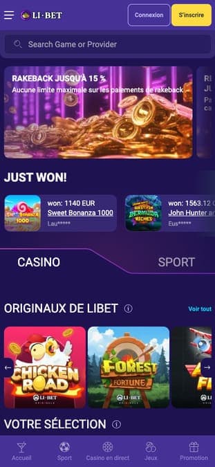 Libet Casino application
