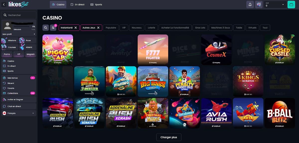 Mini jeux Likes.Bet Casino