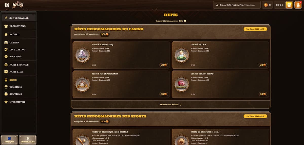 Défis Lizaro Casino