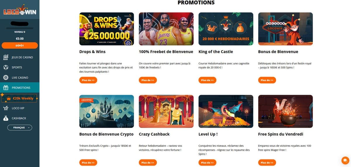 Autres bonus LocoWin Casino