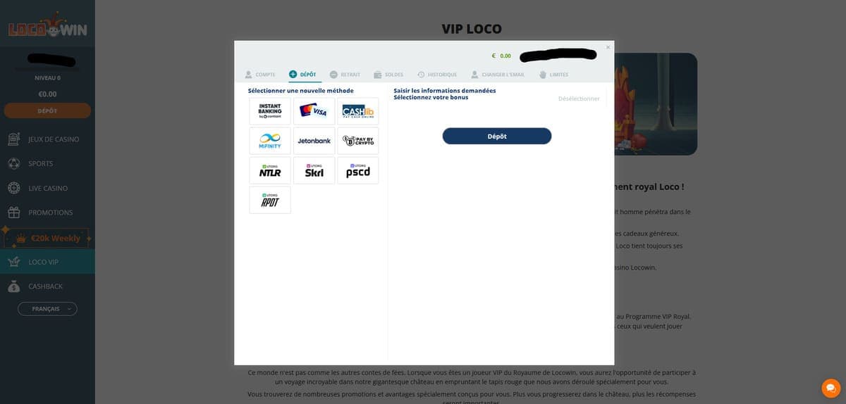 Dépôt LocoWin Casino