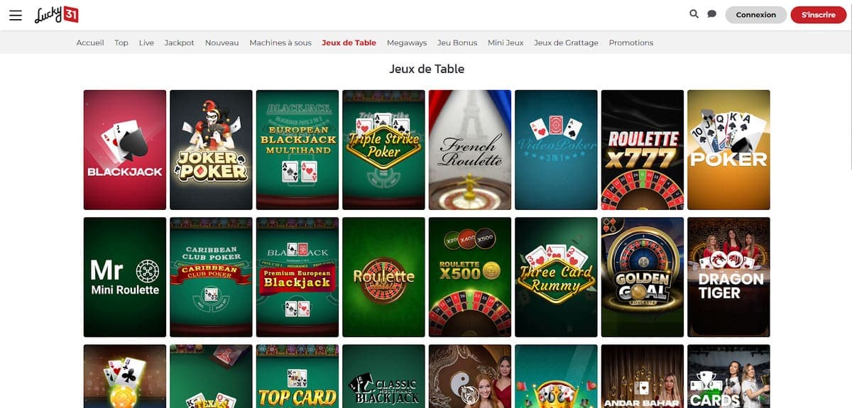 Jeux de table Lucky 31 Casino