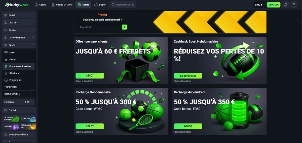 Bonus recharge paris sportifs Lucky Wave Casino