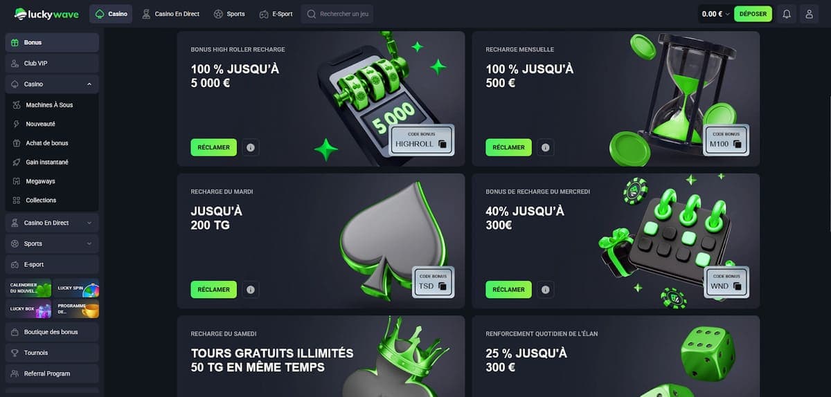 Bonus recharge Lucky Wave Casino