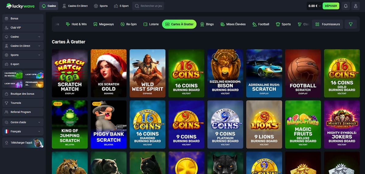 Cartes à gratter Lucky Wave Casino