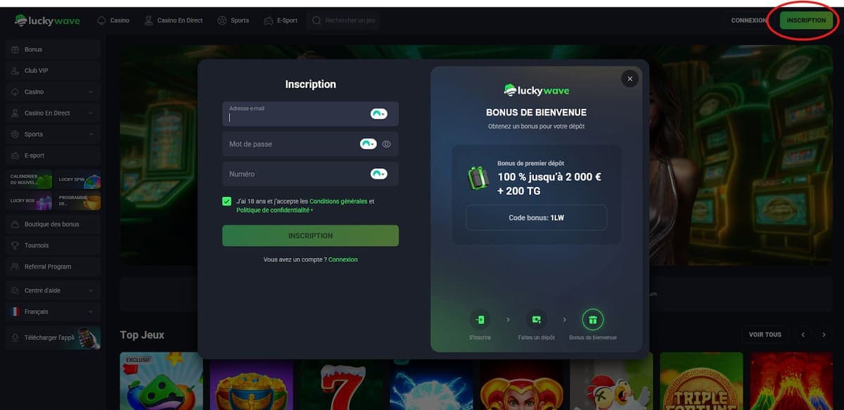 Inscription Lucky Wave Casino