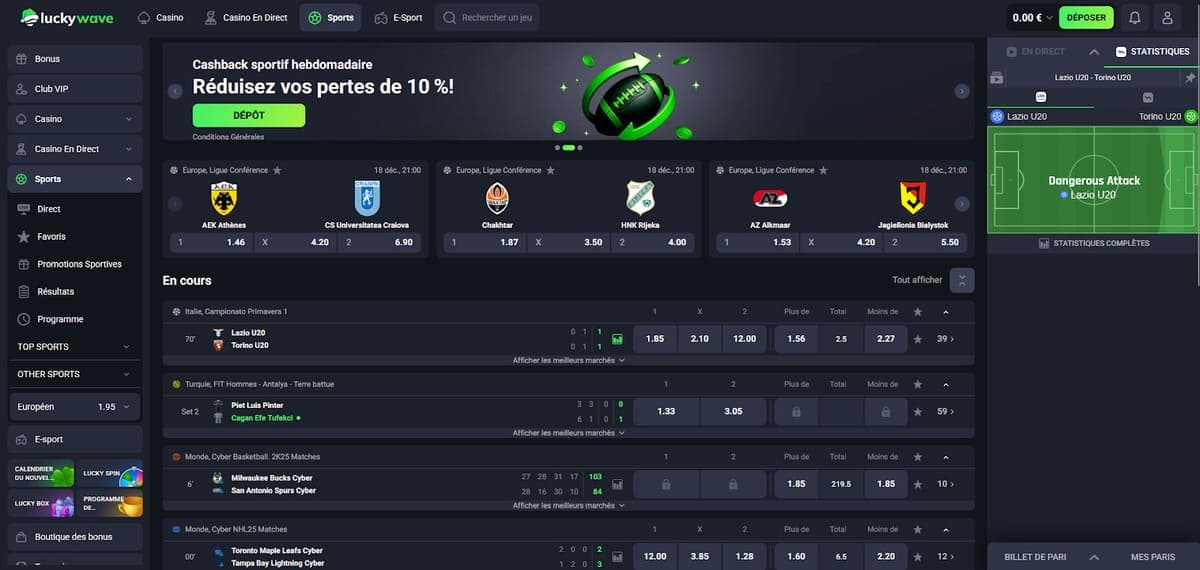 Paris sportifs Lucky Wave Casino