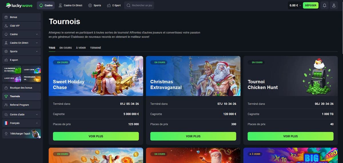 Tournois Lucky Wave Casino