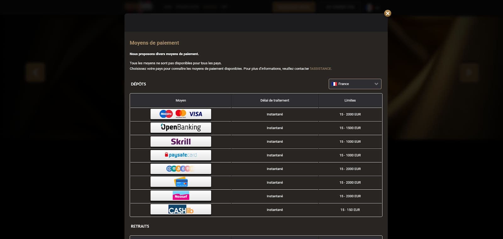 Dépôt Mega Win Casino