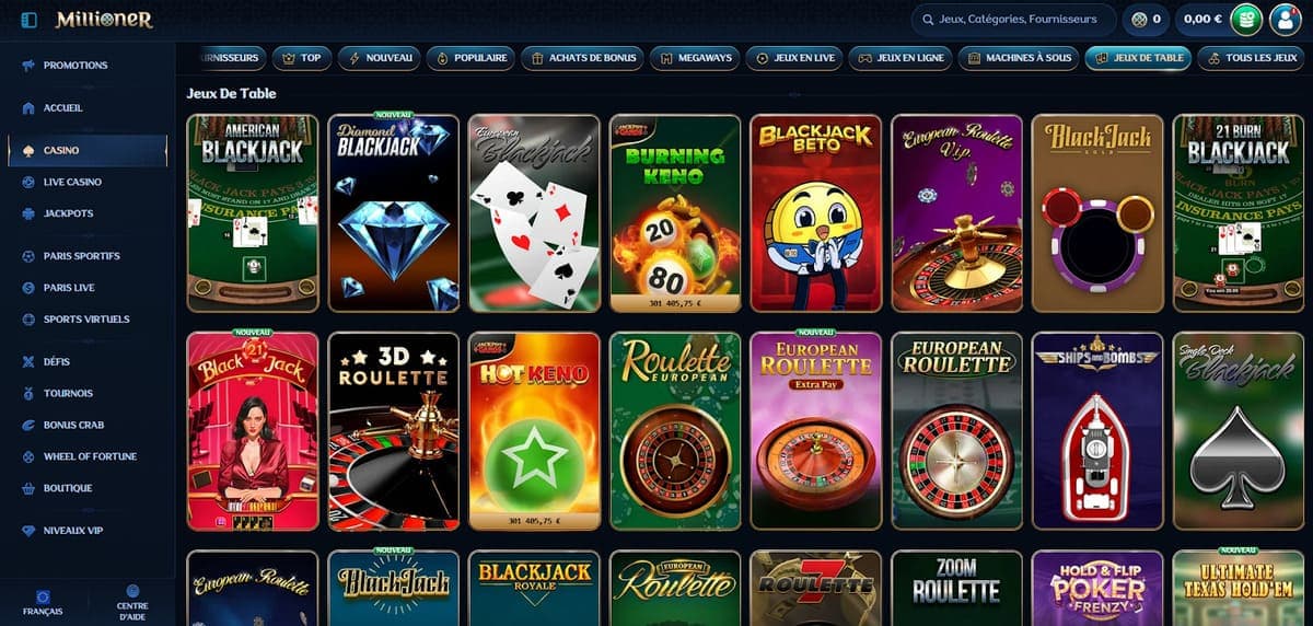 Jeux de table Millioner Casino
