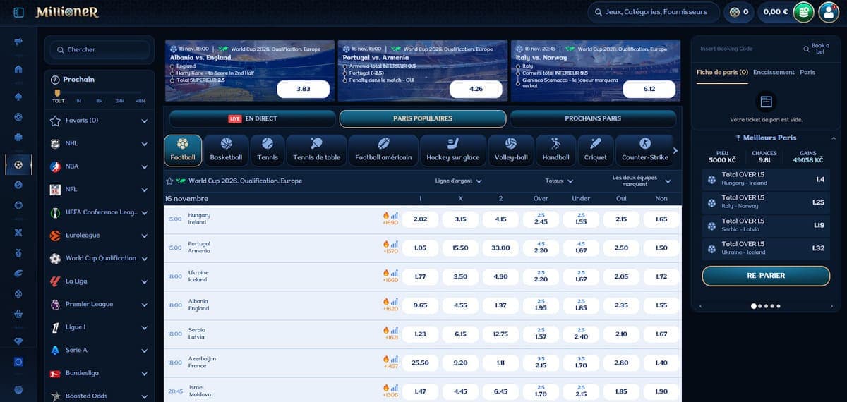 Paris sportifs Millioner Casino