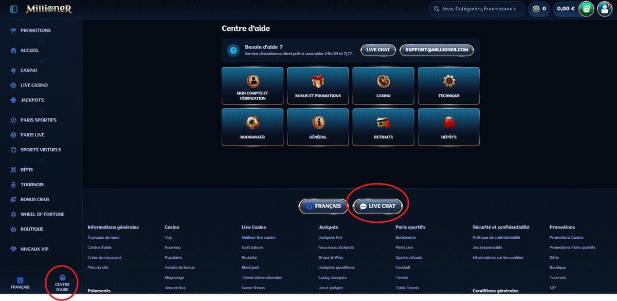 Service client Millioner Casino