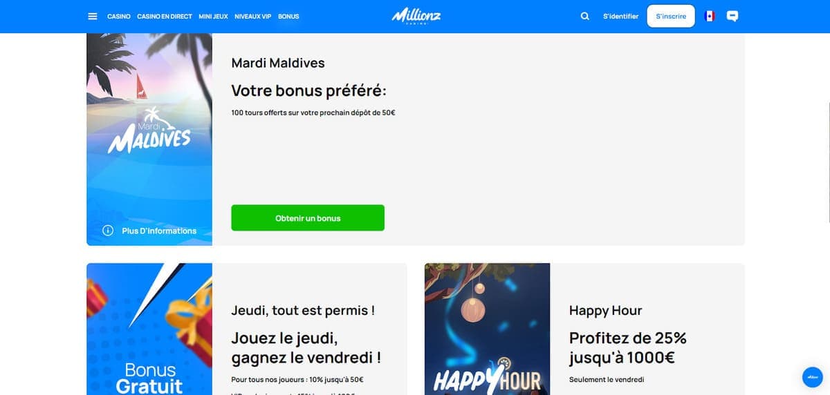 Autres bonus Millionz Casino