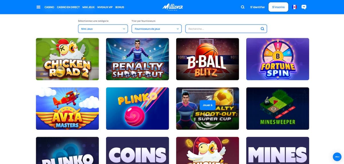 Mini jeux Millionz Casino