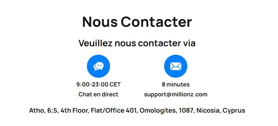 Nous contacter - Millionz casino