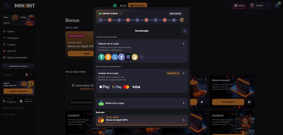 Dépôt Minebit Casino