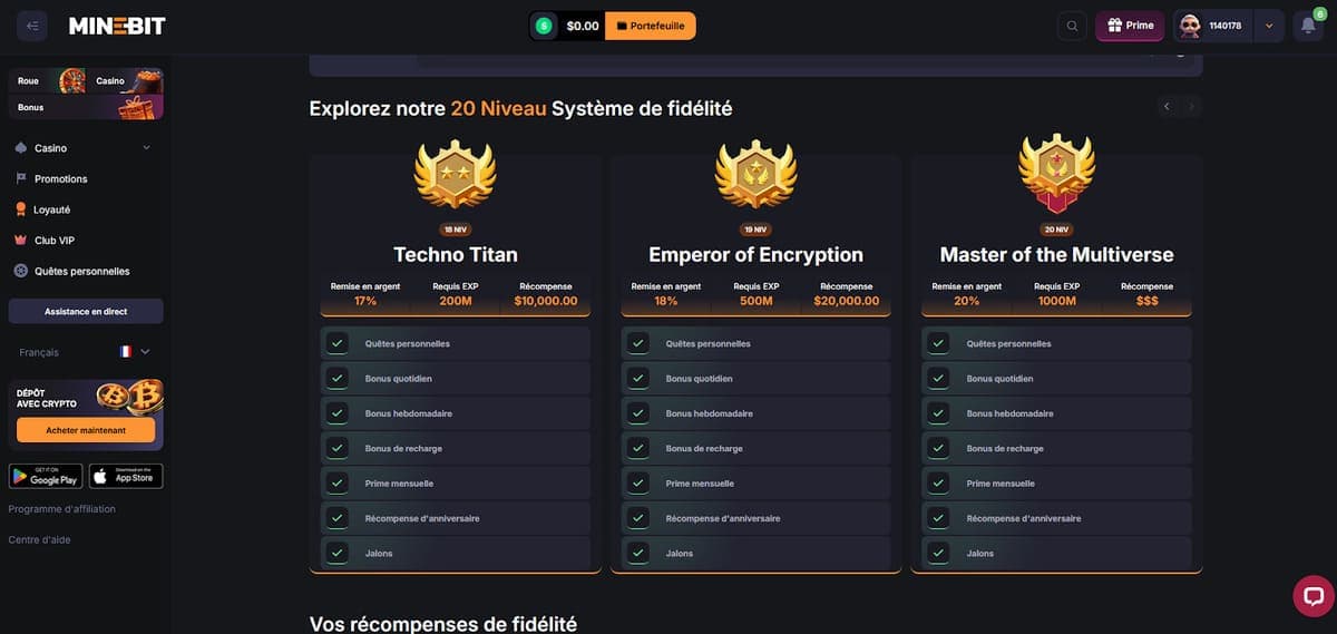 Fidélité Minebit Casino