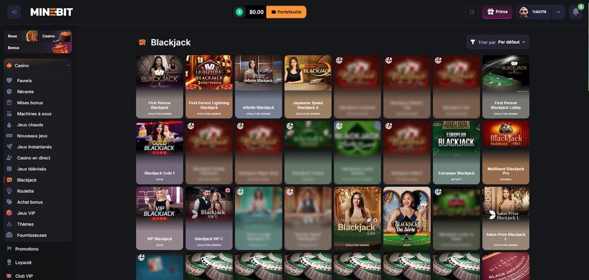 Jeux de table Minebit Casino