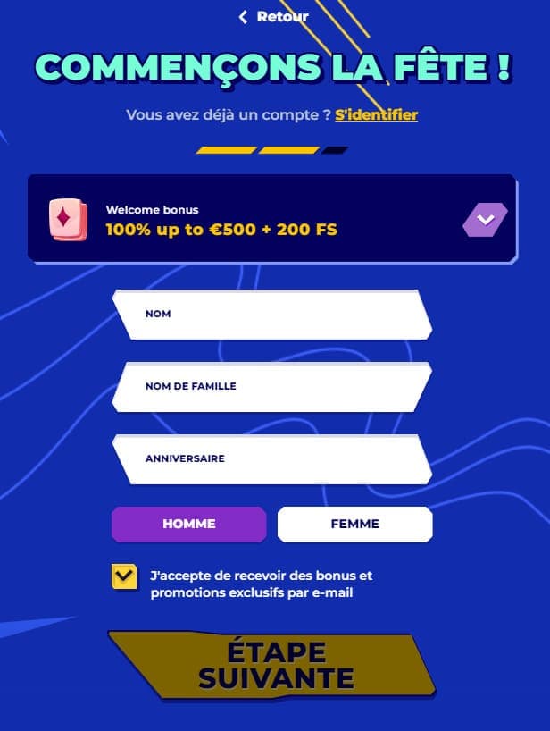 Inscription étape 2 MrPacho casino