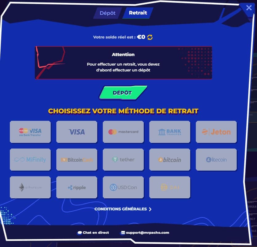 Retrait MrPacho casino