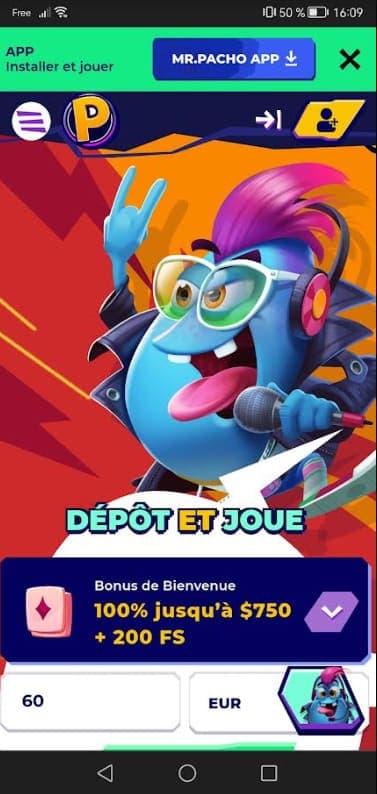 Version mobile MrPacho casino