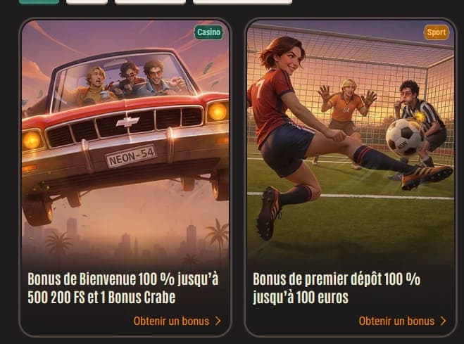 Bonus bienvenue Neon54 Casino
