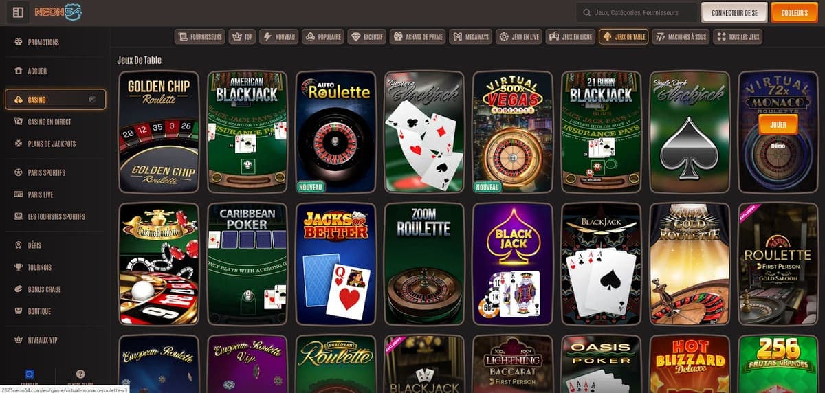 Jeux de table Neon54 Casino