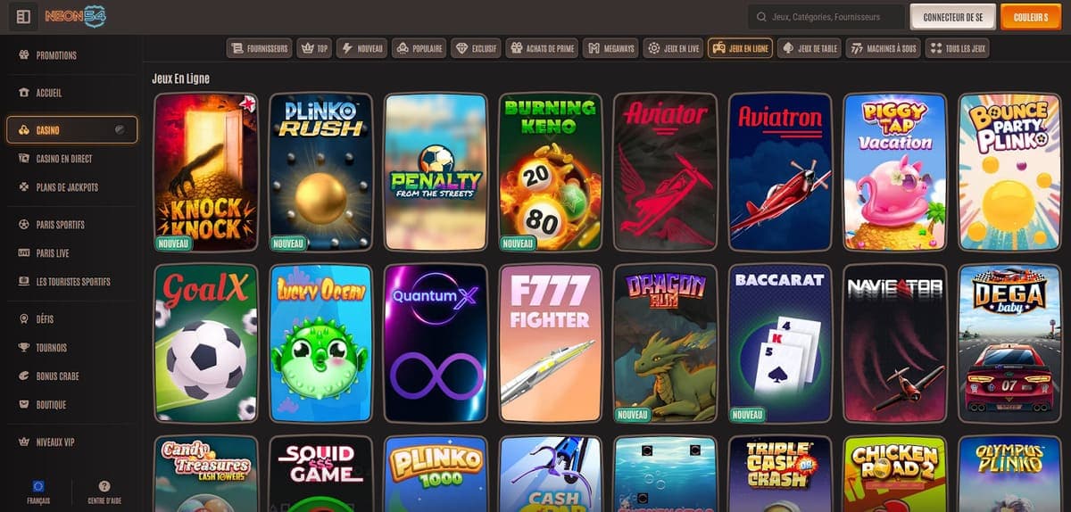 Jeux en ligne Neon54 Casino
