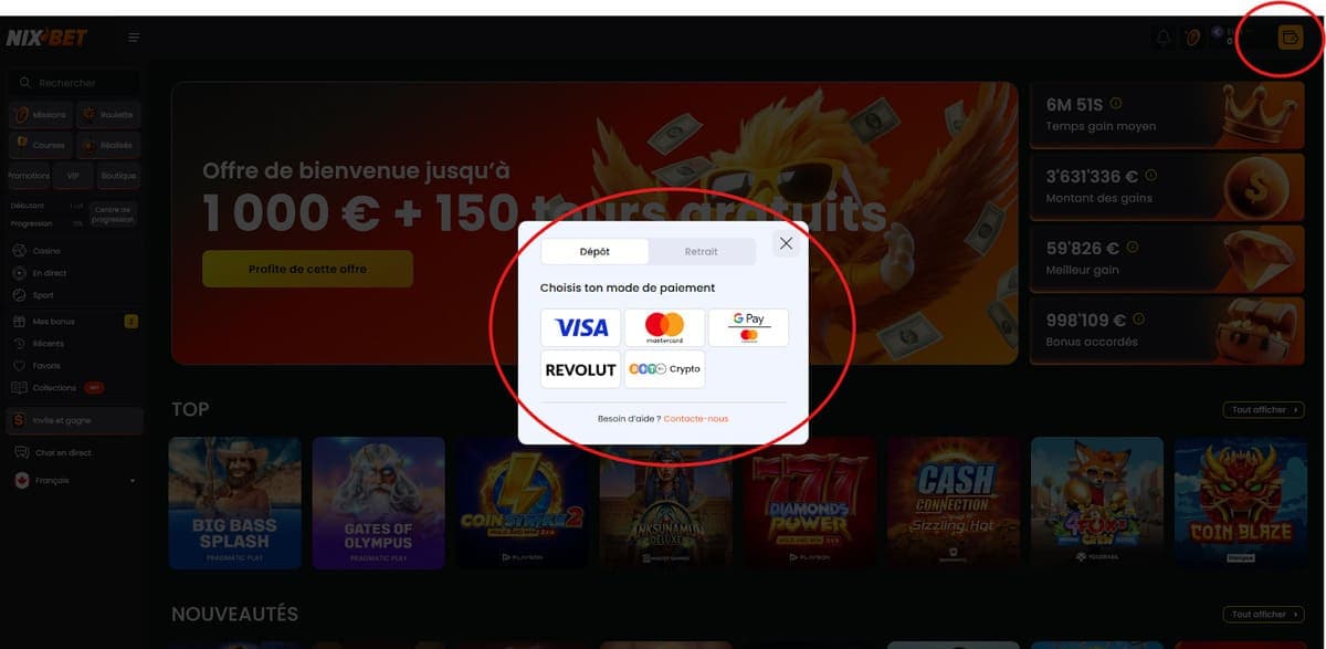 Dépôt Nixbet Casino
