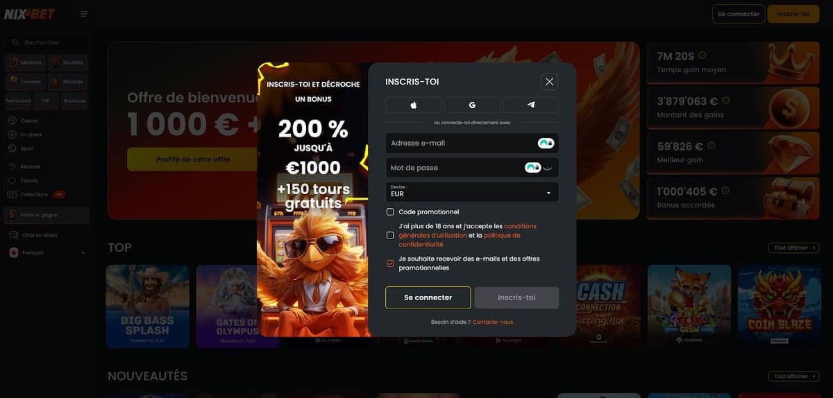 Inscription Nixbet Casino