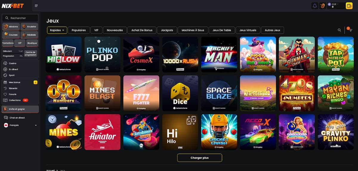 Mini jeux Nixbet Casino