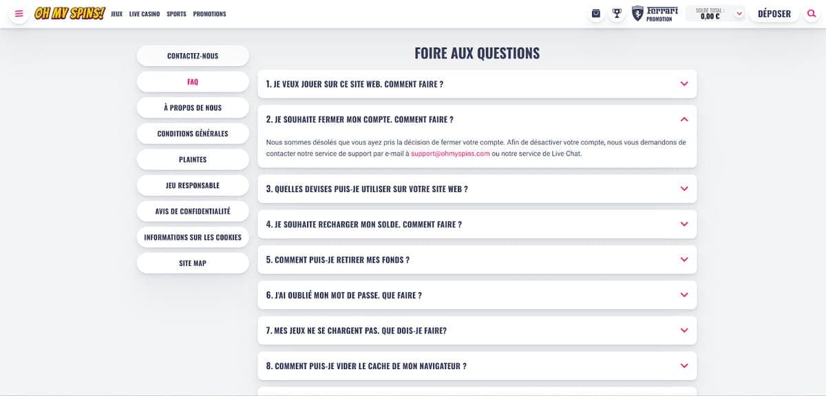 FAQ OhMySpins Casino