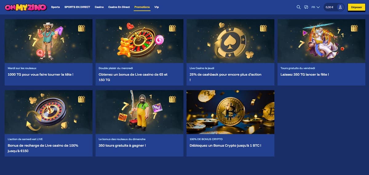 Bonus hebdos OhMyZino Casino