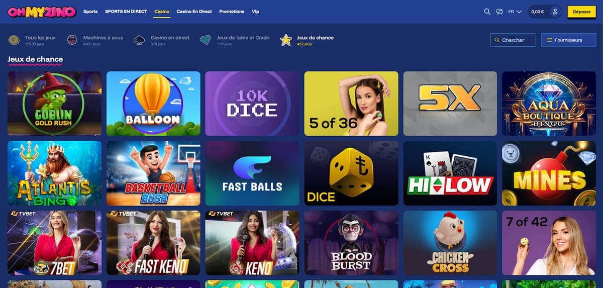 Jeux de chance OhMyZino Casino