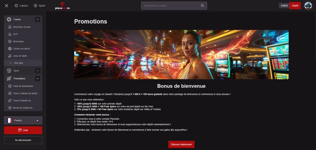 Bonus bienvenue  Placebet Casino