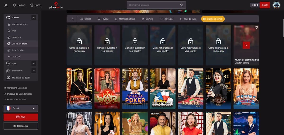 Casino en live Placebet Casino