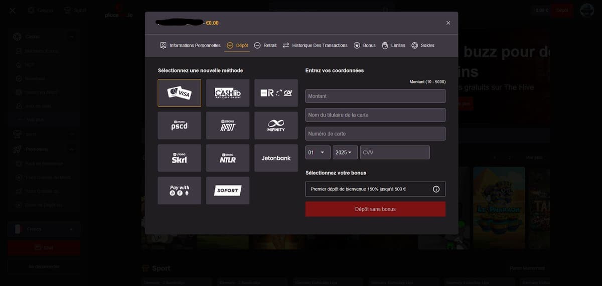 Dépôt Placebet Casino