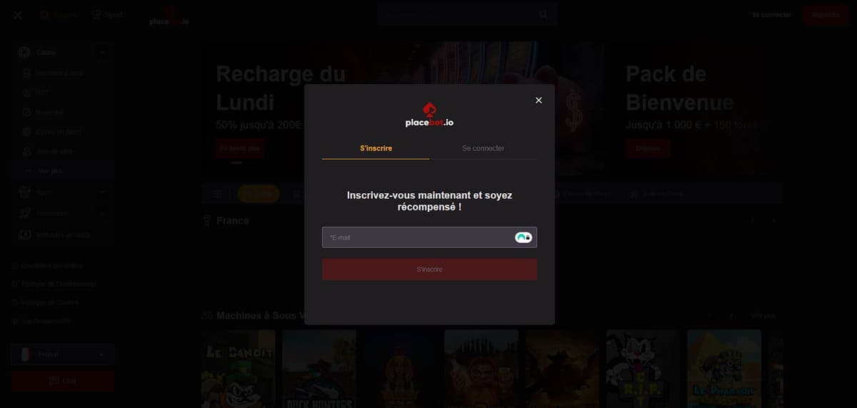 Inscription  Placebet Casino