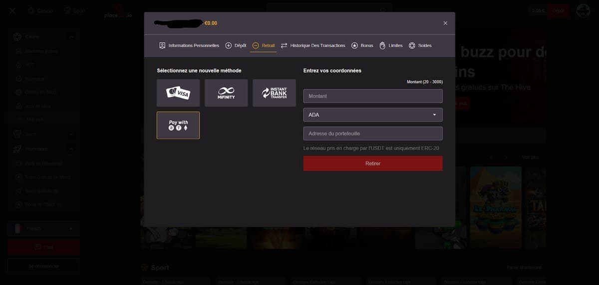 Retrait Placebet Casino